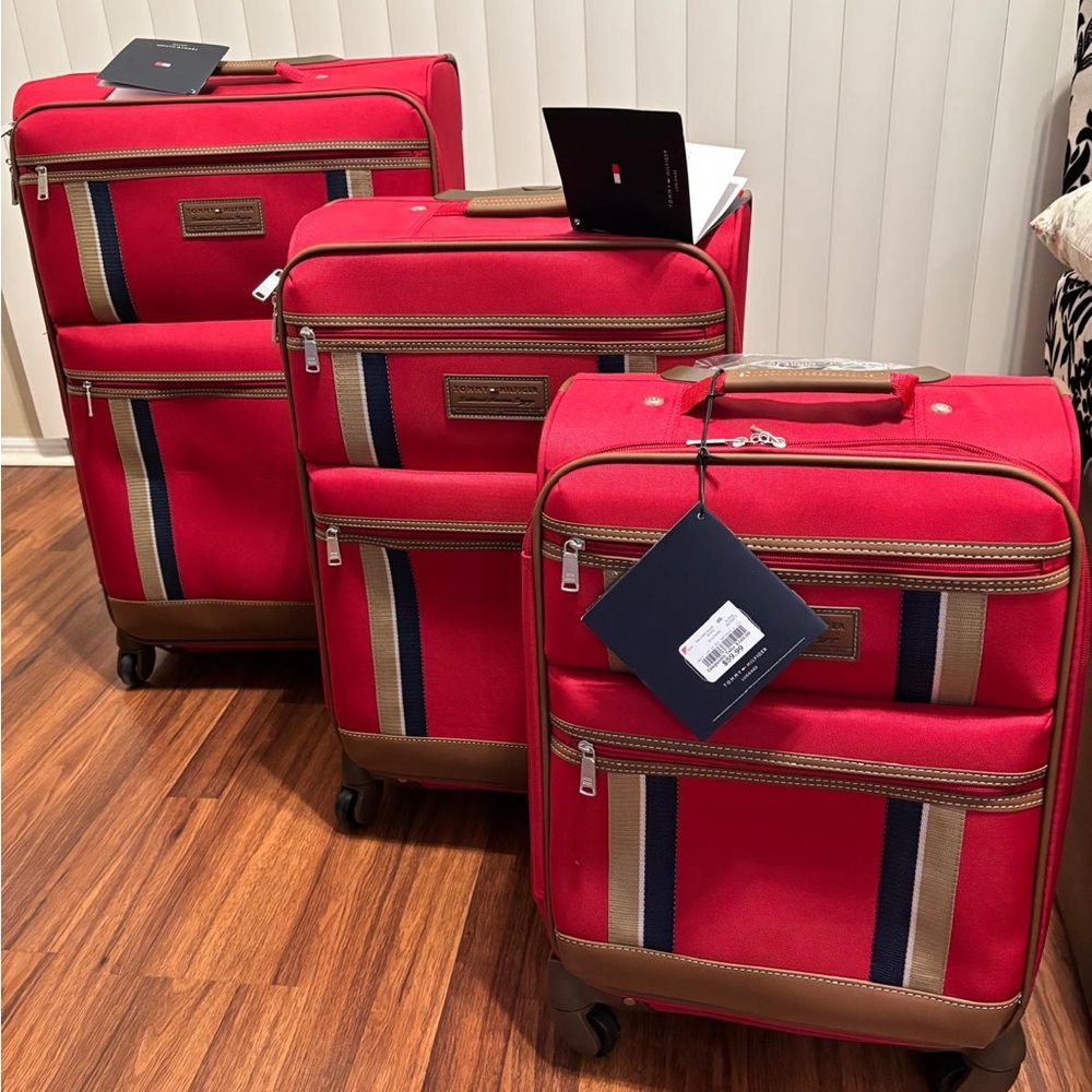 Tommy Hilfiger Red and Brown Travel Bags Durable and Spacious